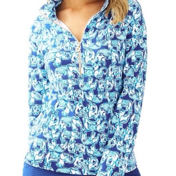 Lilly Pulitzer Skipper PopOver Half Zip Jacket in Get Trunky Elephant Print - Picture 1 of 10